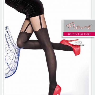 FIORE MILLA BLACK 40 DENIER PANTYHOSE TIGHTS MOCK GARTER  3 SIZES NEW STYLE